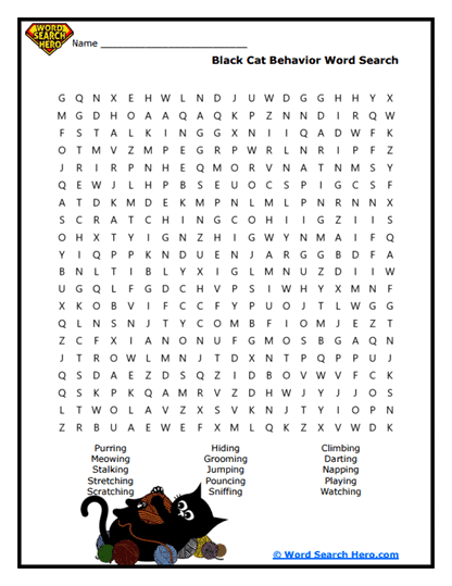 Feline Actions Word Search