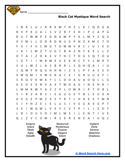 Mysterious Cats Word Search