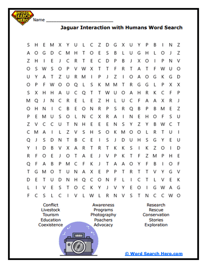 Jaguars & Humans Word Search