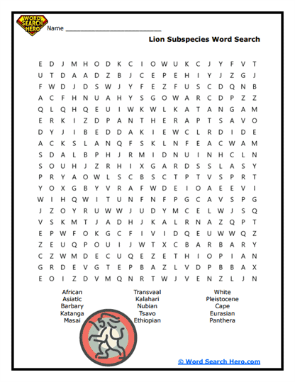 Lion Lineage Word Search