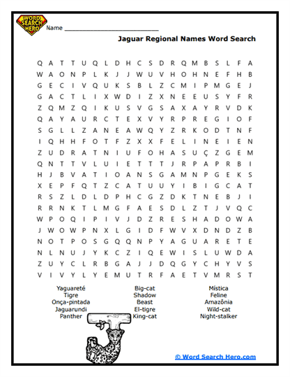 Jaguar Nicknames Word Search