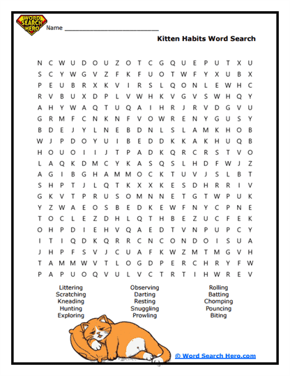 Curious Kittens Word Search