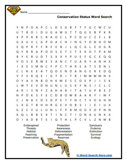 Jaguar Conservation Word Search