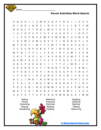 Active Parrots Word Search