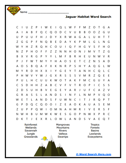 Jungle Homes Word Search