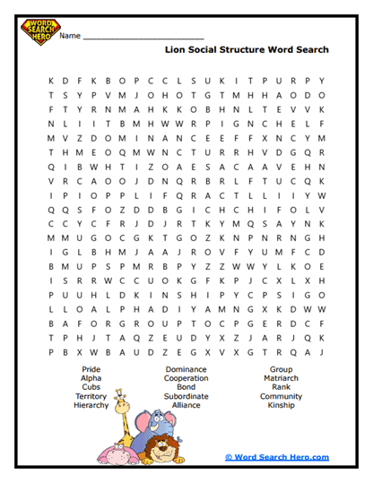 Lion Pride Word Search