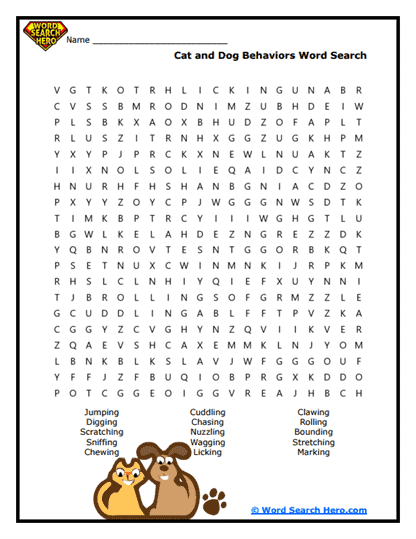 Furry Behaviors Word Search