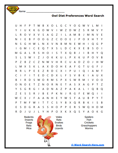 Owl Diet Word Search