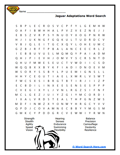 Jaguar Superpowers Word Search