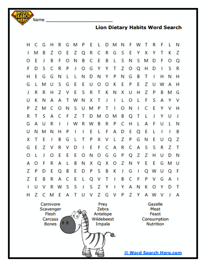 Carnivore Cuisine Word Search