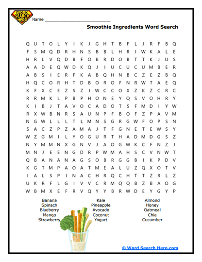 Smoothie Mix Word Search