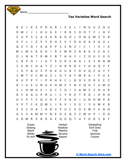 Tea Explorer Word Search