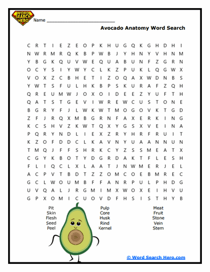 Avocado Parts Word Search