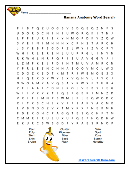 Banana Parts Word Search