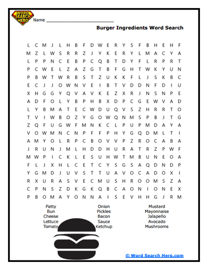 Burger Builder Word Search