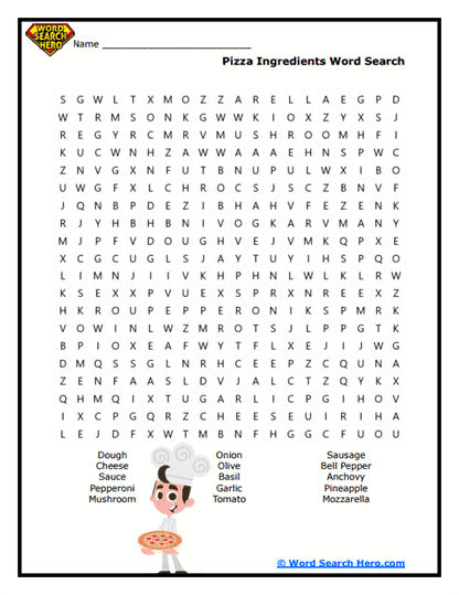 Pizza Shapes Word Search