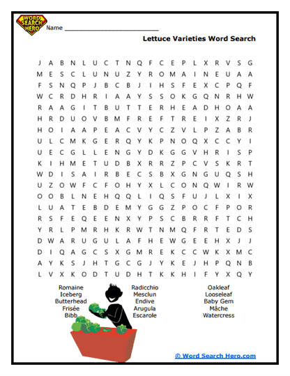 Lettuce Lineup Word Search