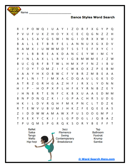 Dance Fusion Word Search