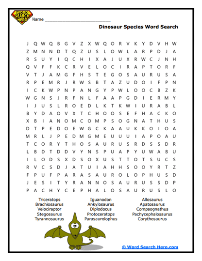 Dino Name Hunt Word Search