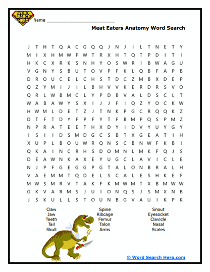 Meat Eating Dinosaur Word Searches