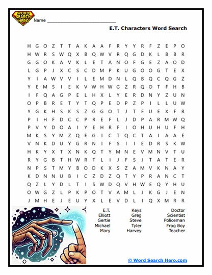 E.T. the Extra-Terrestrial Word Searches