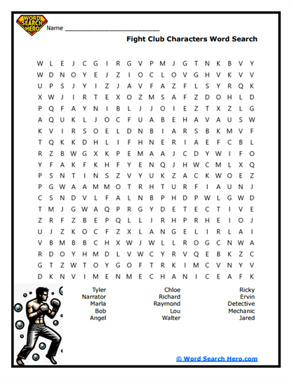 Fight Club Characters Word Search