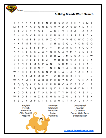 Bulldog Breeds Word Search