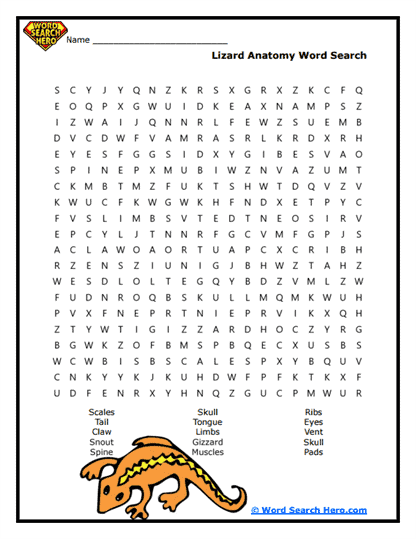 Lizard Parts Word Search