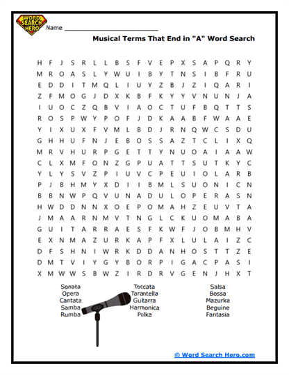 Words That End With Letter A Word Searches