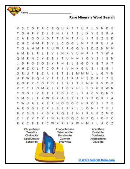 Gemstone Quest Word Search