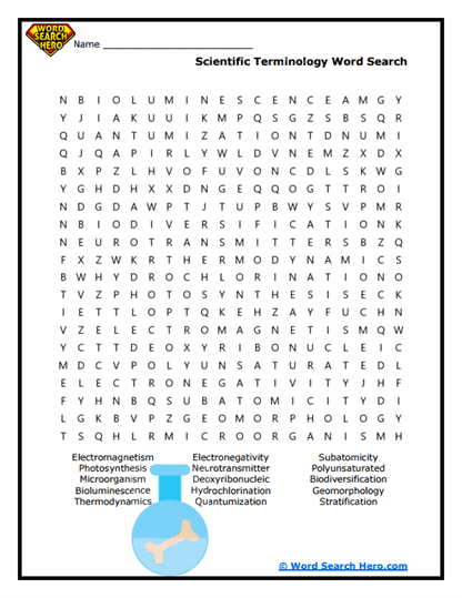 Science Sparks Word Search