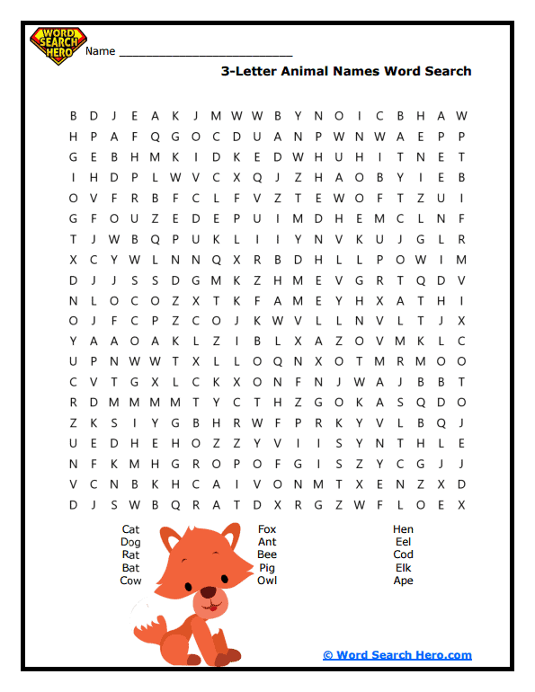 3-Letter Word Word Searches