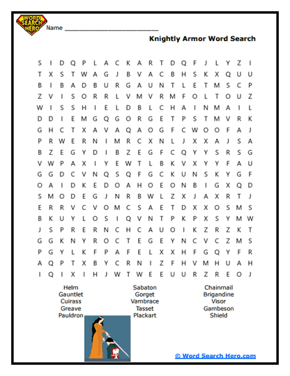 Armor Quest Word Search