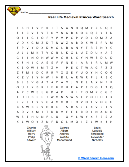 Royal Names Word Search