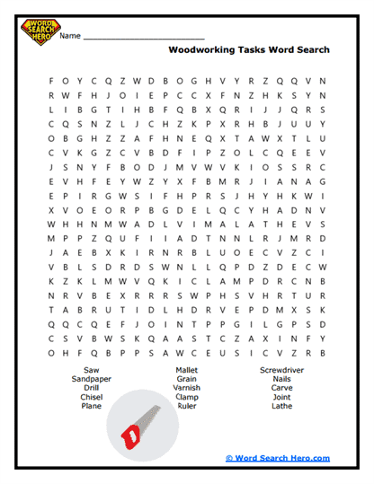 Woodworking Tasks Word Search