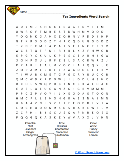 Tea Infusions Word Search