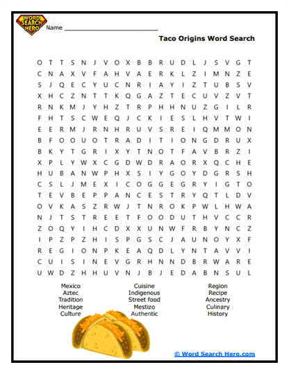 Taco Origins Word Search