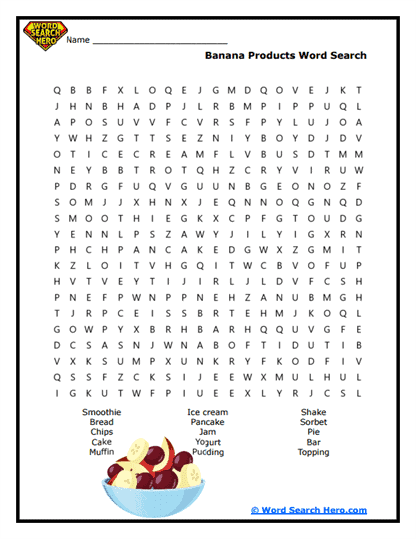 Banana Products Word Search