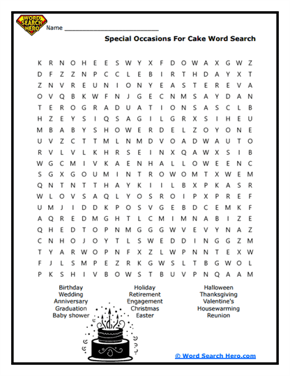 Celebration Cakes Word Search