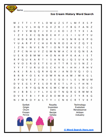 Ice Cream Word Searches