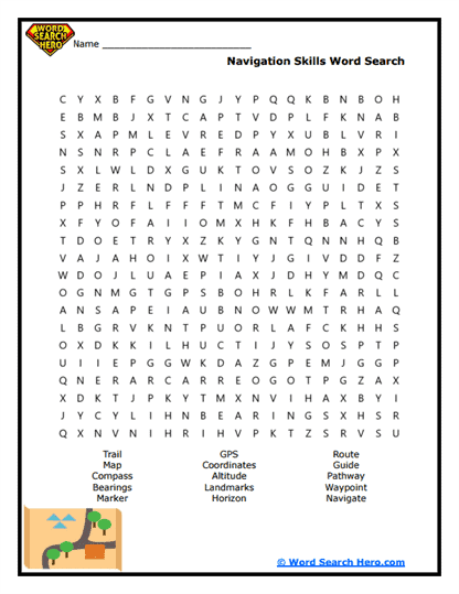 Trail Navigation Word Search