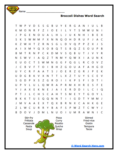 Broccoli Dishes Word Search