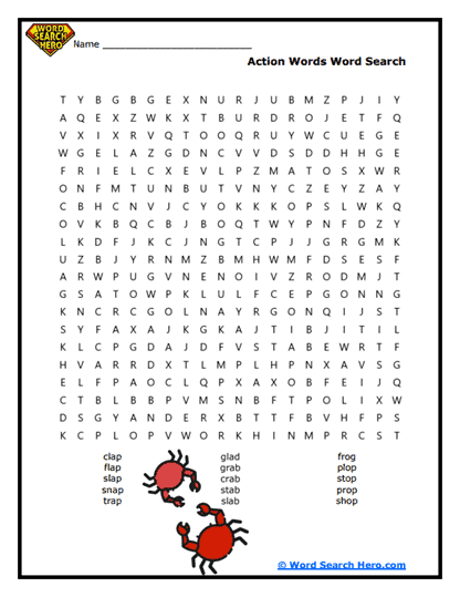 Action Words Word Search