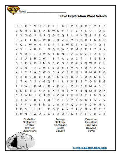 Cave Adventures Word Search