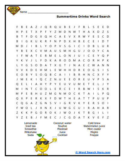 Summer Sips Word Search