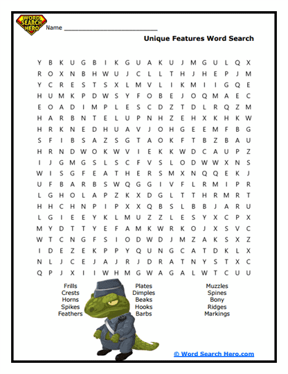 Dino Features Word Search