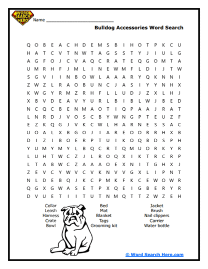 Bulldog Accessories Word Search