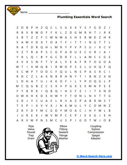 Plumbing Parts Word Search