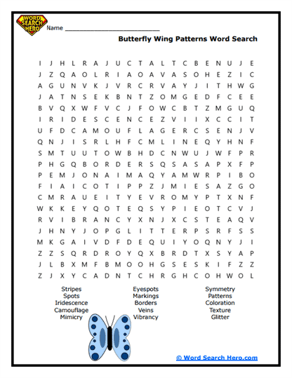 Butterfly Patterns Word Search