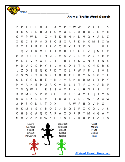 Wild Traits Word Search